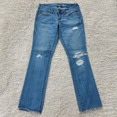 American Eagle Straight Distressed Low Rise Lightwash Denim Jeans 2 Short 28x31