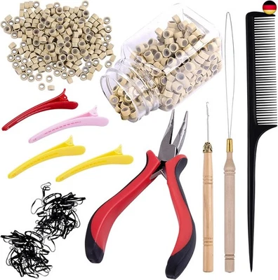 Duufin Haarverlängerung Microrings Extensions Set mit 500 Stück Microringe 1 S
