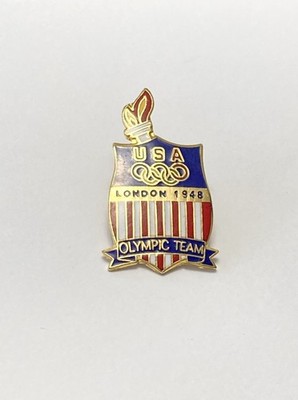 London 1948 Olympic Games Pin Team USA Shield Torch Throwback To The Games