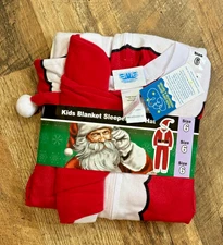 AME Holiday Christmas Zip Up Santa Claus Kids 6 Blanket Sleeper and Hat NWT