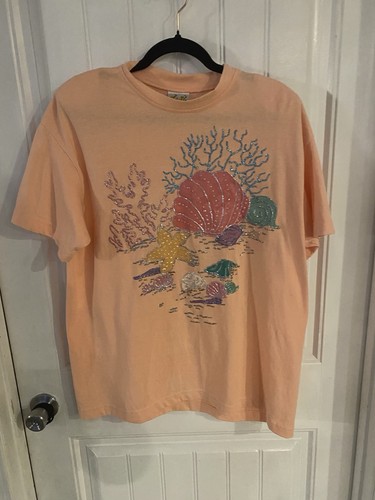Vintage 80s 90s Fast Fashion of California T-Shirt Raised Glitter Shells