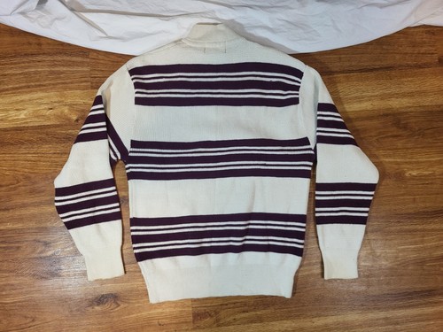 Vtg Eddie Bauer Sweater Men M Ivory Red Heavy Cotton Fisherman Henley 90s Stripe - Picture 5 of 5