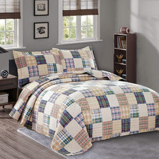 Plaid Collection King Size Quilt Set - Lightweight Reversible Bedspread with Pil