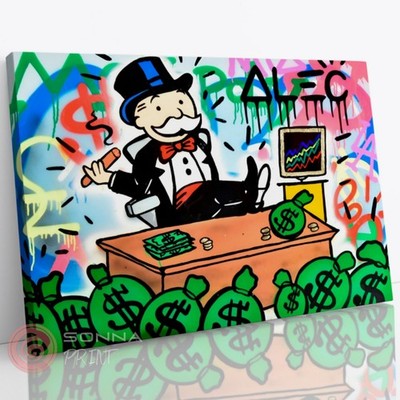 MR MONOPOLY MAN URBAN GRAFFITI GELD BARGELD WANDBILD WOHNZIMMER LEINWAND GERAHMT