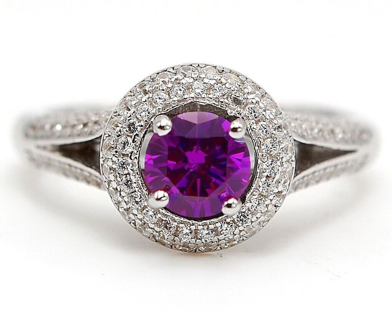 2CT  Amethyst 925 Solid Sterling Silver Ring Sz 8 U1-7
