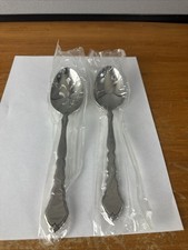 Vintage Oneida Community Stainless Satinique 8" Serving Spoons Solid Slotted New