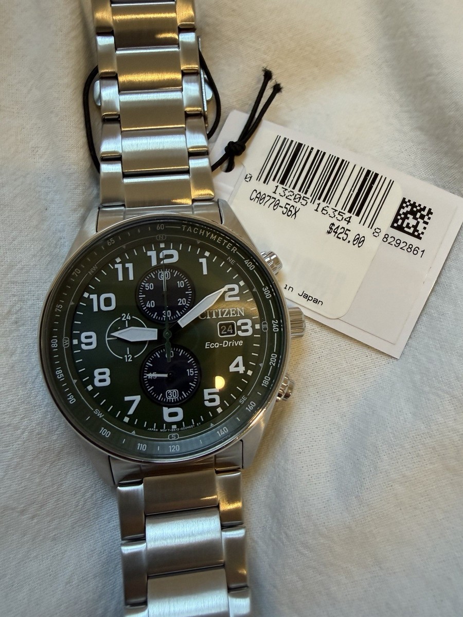 Citizen Eco Drive Chronograph SS 43mm Green Dial CA0770-56X Box