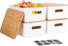 Storage Bins with Bamboo Lids 16QT Plastic Storage Containers Stackable