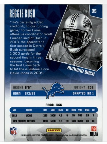 🔥 RARE 2014 Panini Reggie Bush Camouflage /5 SSP Detroit Lions 🔥 - Picture 2 of 2