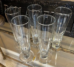 5 PC Highball BEER Pilsner Heavy Bottom Tall Footed Glass Barware Set
