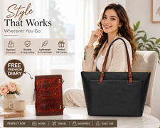 Large Leather Tote Bag Women Elegant Shoulder Handbag Travel Purse Free Journal