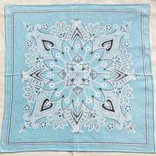 Mens Bandana Vintage light Blue Cotton Floral Damask Pattern Handkerchief 20"