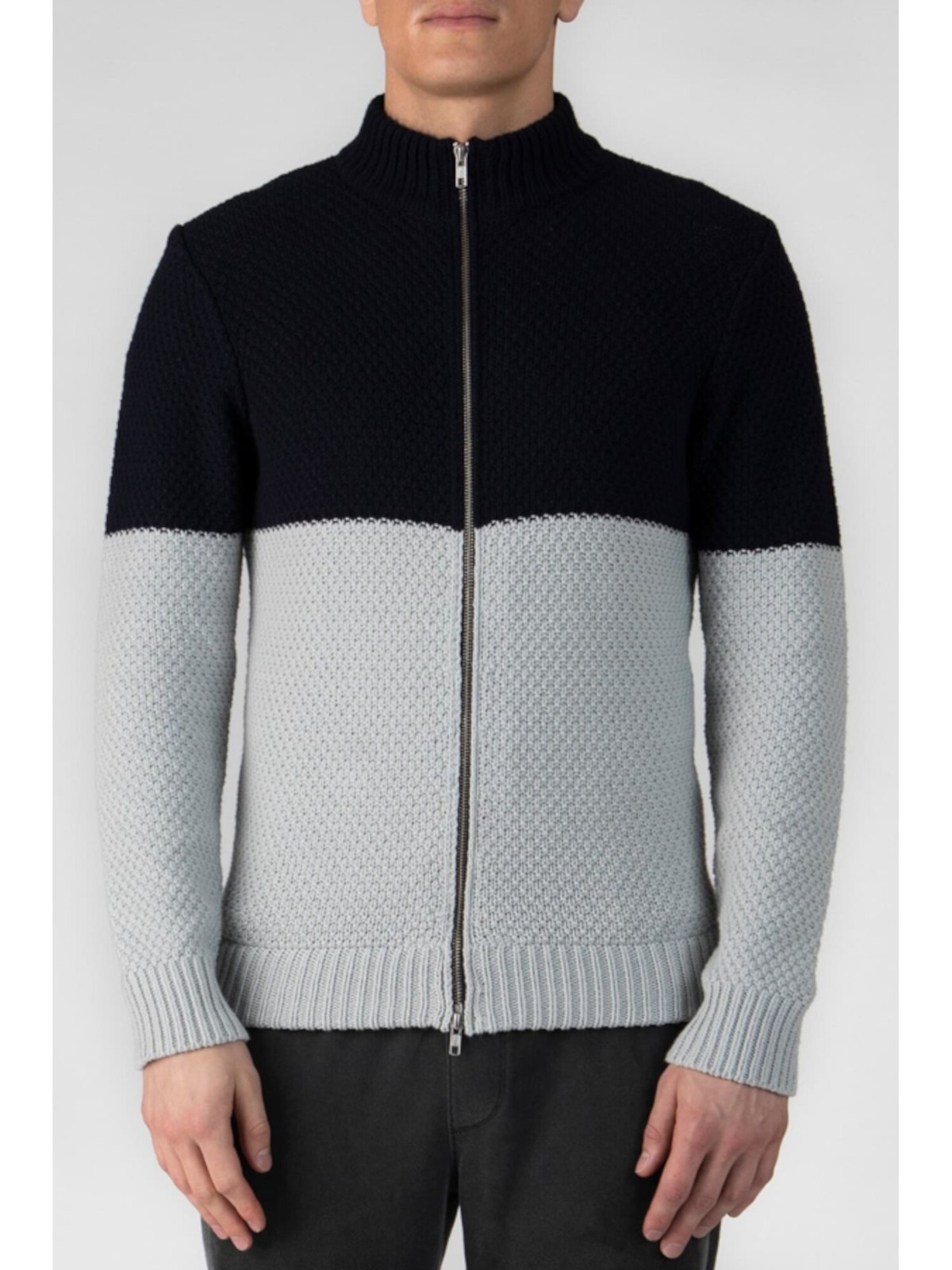 ATM Мужской темно-синий кардиган с длинным рукавом и имитацией шеи на молнии из хлопчатобумажной смеси свитер M 15790₽