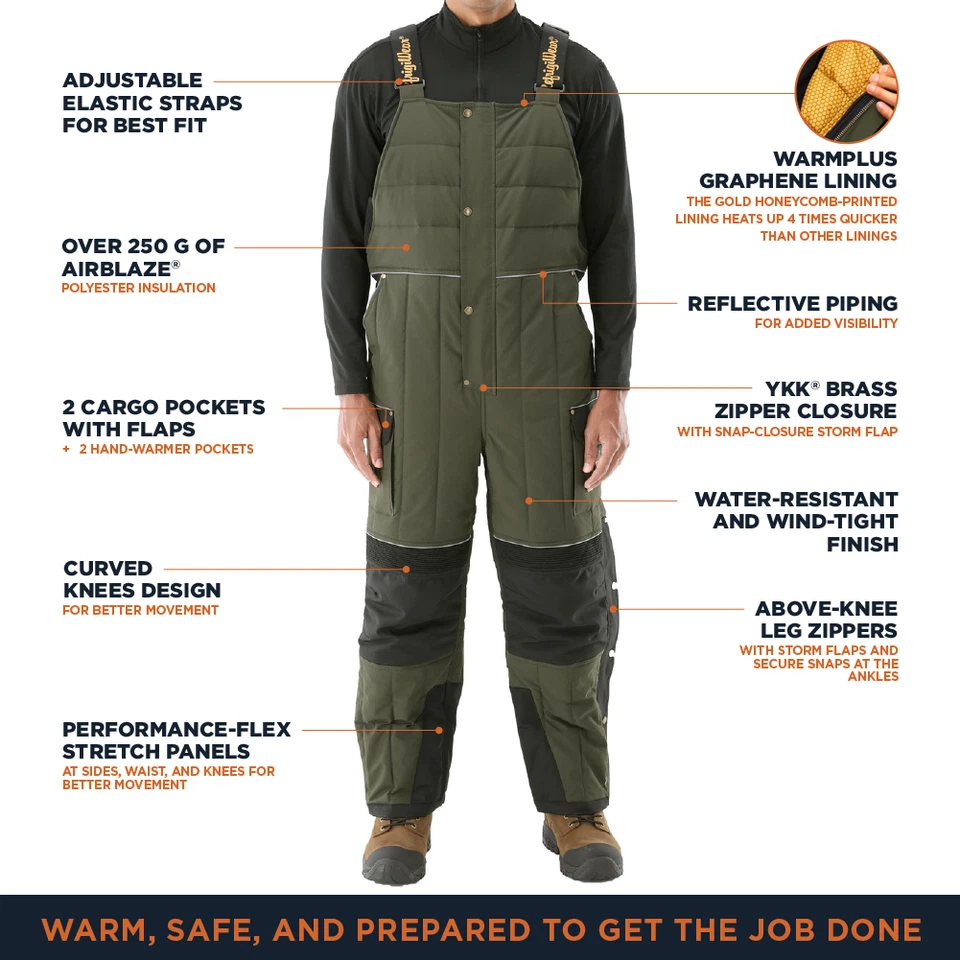 Mono con tirantes aislado dorado RefrigiWear 54 - resistente, repelente al agua, -20 °F Foto 3 de 4