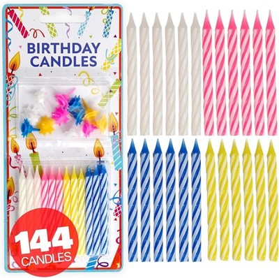 144 Spiral Birthday Candles for Cake & Cupcakes - Multi-Color Party Candles Set