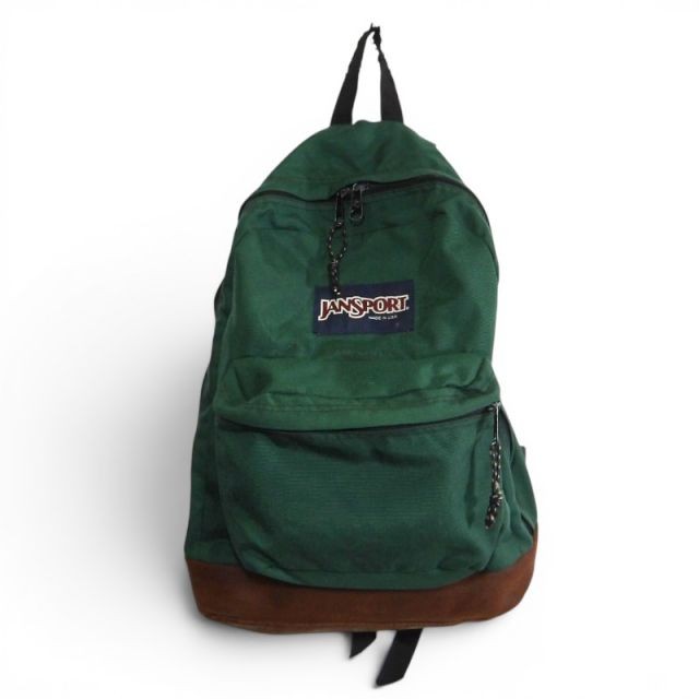 Jansport 90s Day Pack Bottom Leather Backpack Green