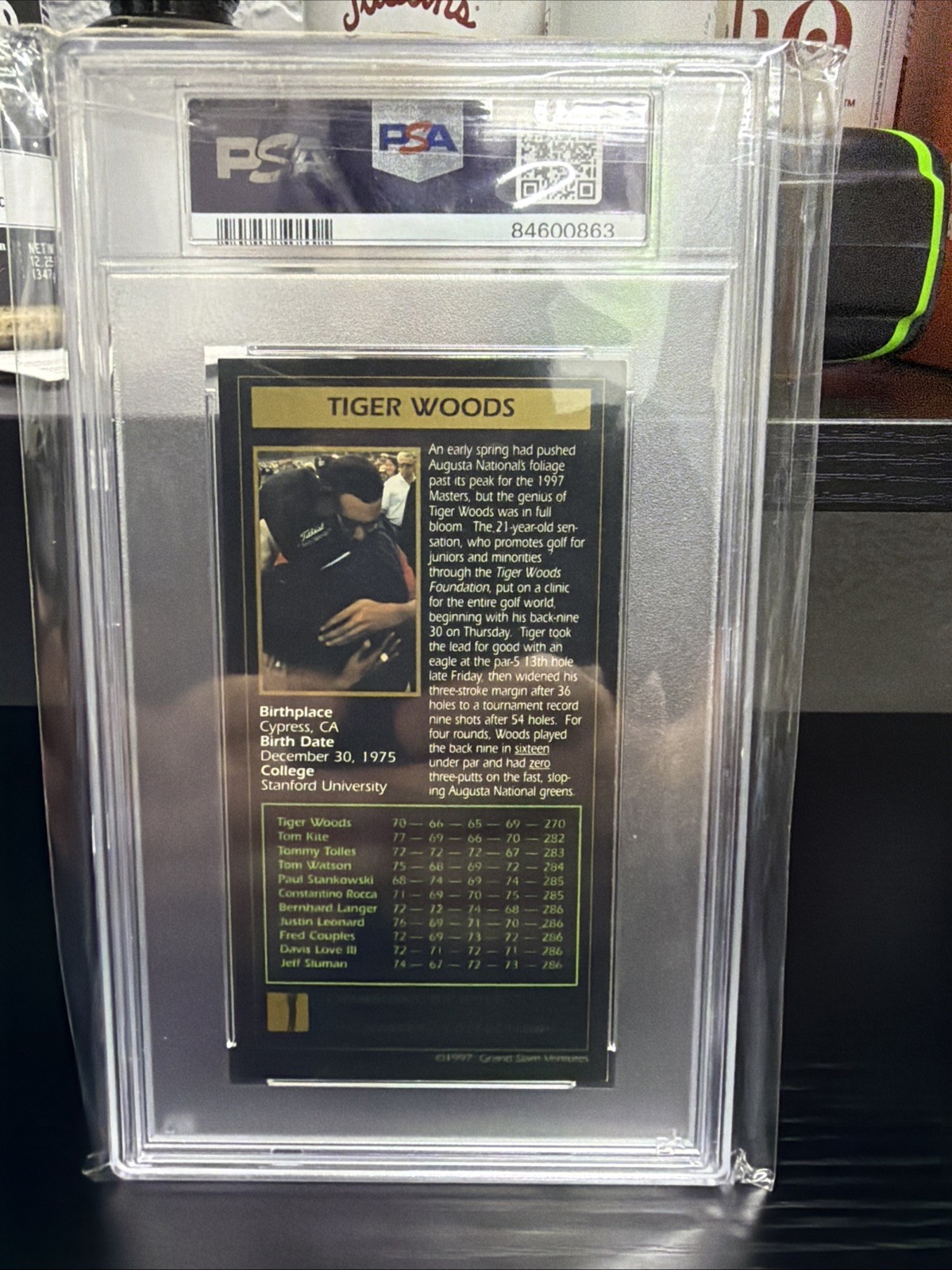 1998 CHAMPIONS OF GOLF MASTERS COLLECTION GOLD FOIL TIGER WOODS RC ROOKIE PSA 6 view 2