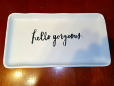 Rae Dunn Artisan Collection Ceramic Rectangular Tray White "Hello Gorgeous"