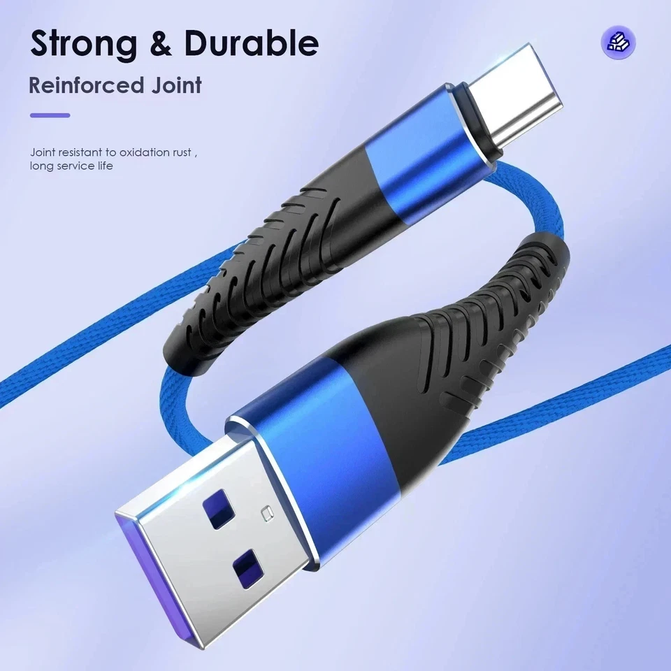 USB A to Type C Fast Charger Cable Braided Phone Charging & Data Sync Lead 1m 2m - Image 4 of 4
