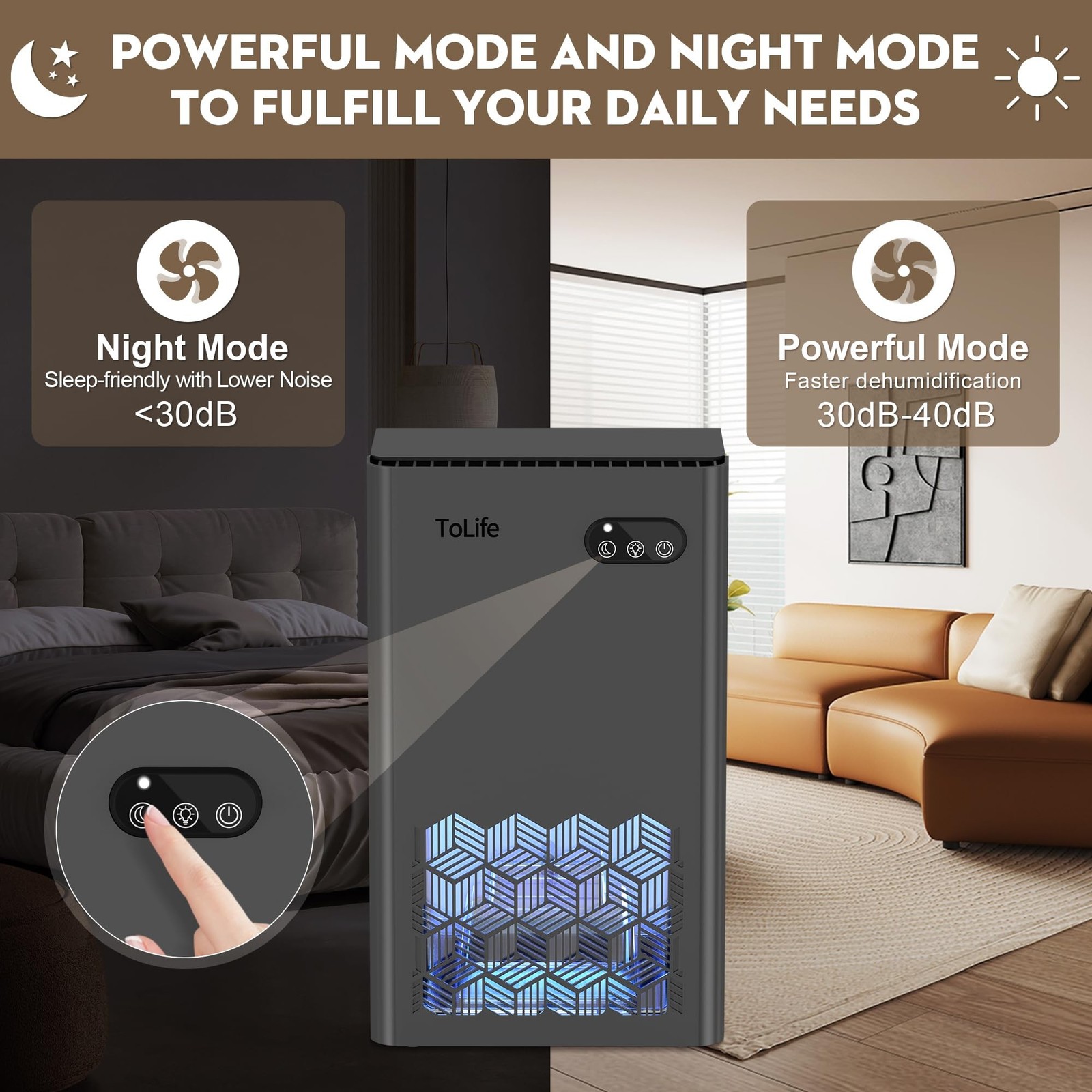ToLife Dehumidifier for Home 95 OZ Water Tank, 1000 sq.ft Dehumidifiers for B...