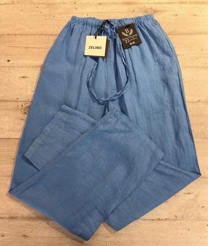 Pantalone Con Laccio 100% PURO LINO FLAX Linen Donna Zelino Vita Alta S Celeste - Foto 4 di 6