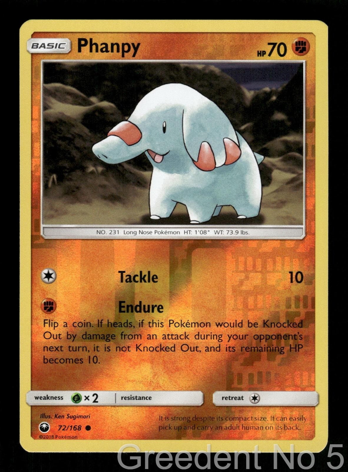 Phanpy 72/168 Common Celestial Storm Pokemon Reverse Holo Lightly Played
