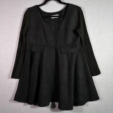 Vintage Christian Dior Dress Womens Medium Black Knit Fit & Flare Long Sleeve