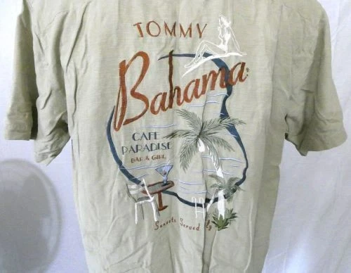 Tommy Bahama Green Large Casual Shirt Embroidered Sunsets Served Daily Silk