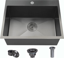 VCCUCINE 22X18 Inch Gunmetal Black Drop in Kitchen Sink,16 Gauge Topmount RV Sma