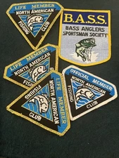 Lot of 5 Embroidered Patches of North American Fishing Club, B.A.S.S.