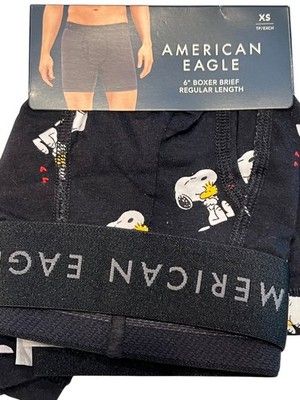 NWT AMERICAN EAGLE 6'' Boxer Brief Sz XS-S Black White Yellow Snoopy Peanuts #97