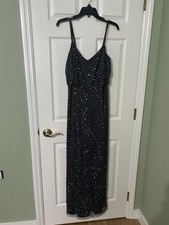 Adrianna Papell Beaded Blue/Gray Maxi Spaghetti Strap Dress Size 12