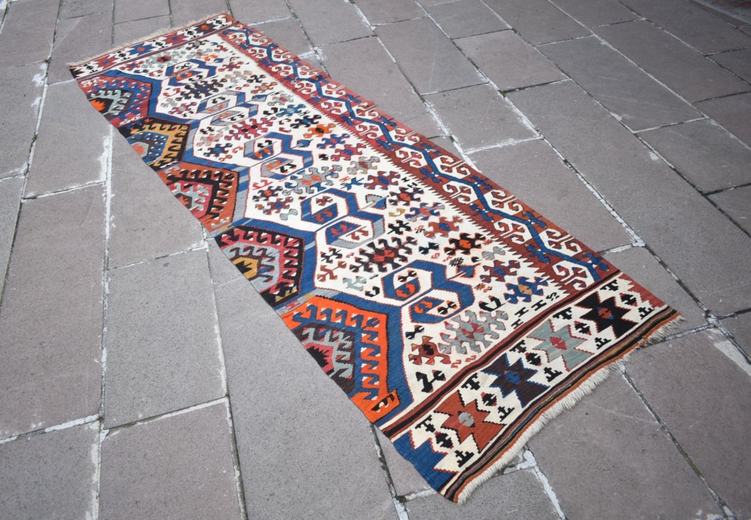 Antique Turkish Rug 34'' x 105'' Collector's Item Fragment Aydin Rug Wall Rug