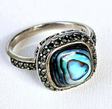 Vintage AVON 925 STERLING SILVER  Abalone  Marcasite RING size 6