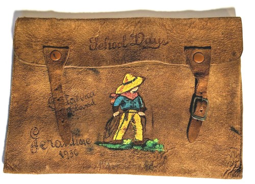 Vintage Leder Ranzen Tasche Schulzeit Cowboy 30er Jahre selten - Bild 1 von 9
