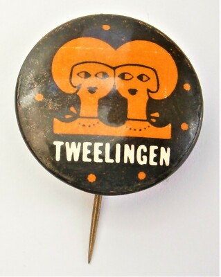 E487) Vintage Zwillinge Tweelingen Sternzeichen Sternzeichen rund Krawatte Anstecknadel Anstecker