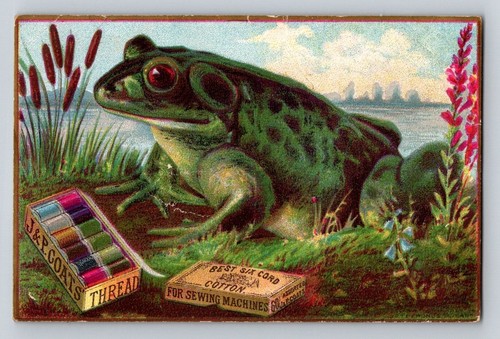 J P Coats Frog Toad Sewing Thread 1890s Victorian Trade Card 4.25 x 2.75