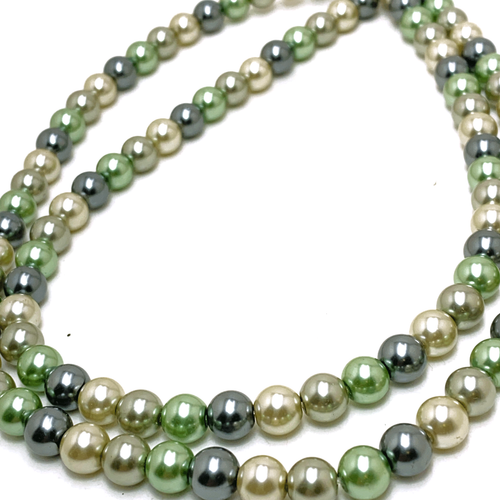 Pretty Glass Pearl Necklace Strand Stormy Sea Green Gray Buff Colors 31 ...