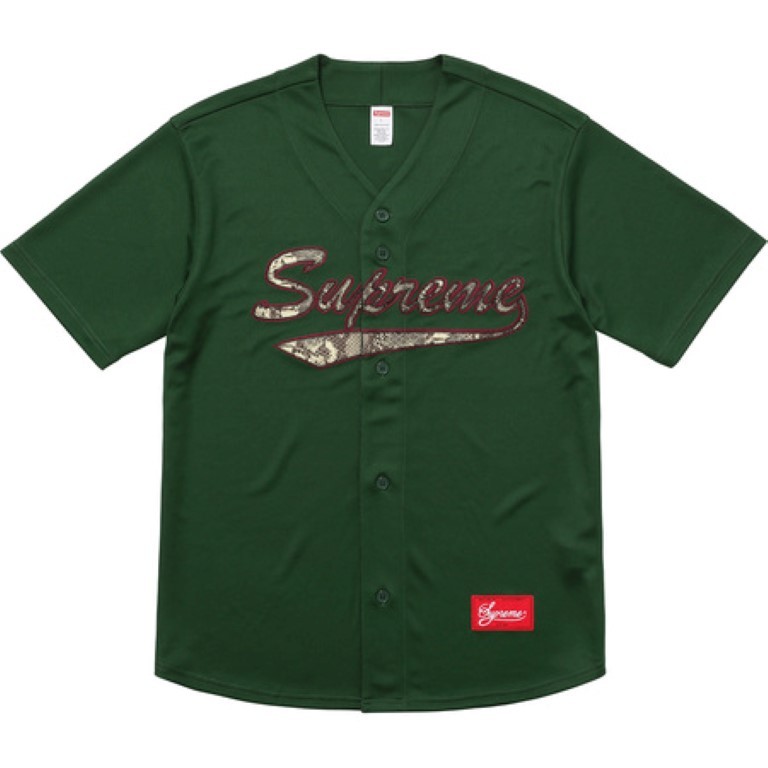 ジャージ Supreme snakeskin script baseball jersey Supreme Snake Script Logo Baseball Jersey Large Dark Green Box