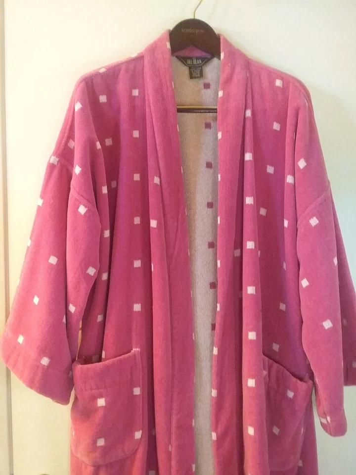 De Colección Bill Blass Bata Grande Rosa Blanco Diseño Terry Corto 3/4 Cinturón Talla Única Unisex Foto 2 de 4