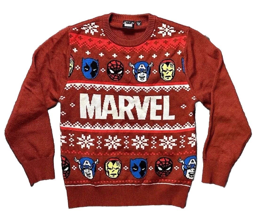 Marvel Christmas Sweater Spiderman Iron Man Kids Size Youth Medium 32\