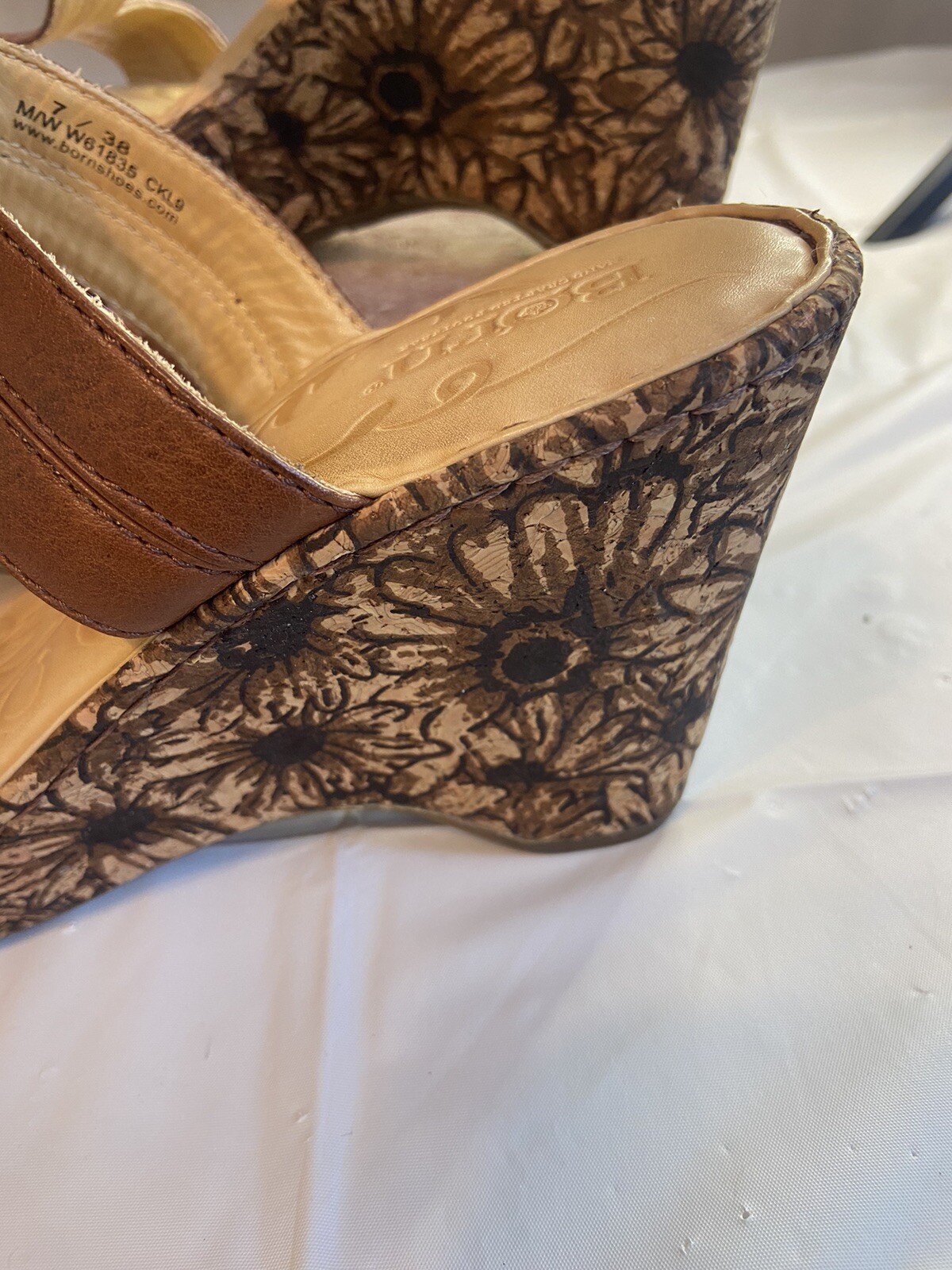 APL Sandali donna nati in pelle marrone con zeppa a fiori taglia 7 ottime condizioni