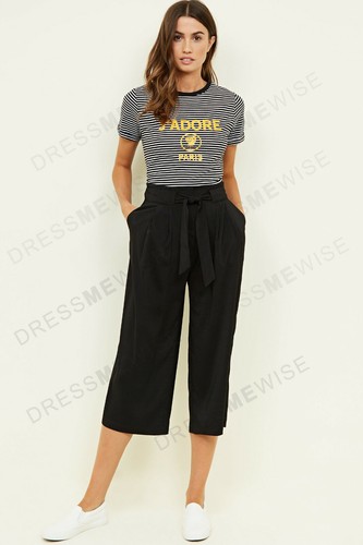 New Look Black Tie Waist Cropped Wide 