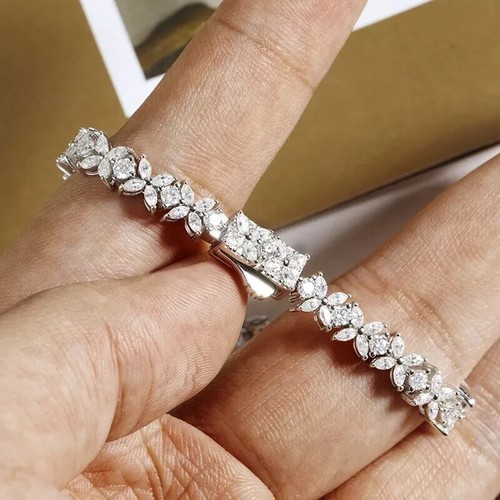 7.5" Inch Tennis Bracelet Lab Created 6Ct Marquise Cut 14K White Gold Plated - Picture 3 of 11