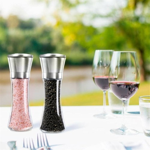 Premium Stainless Steel Salt and Pepper Grinder Shaker Mill Vintage Glass Bottle - Picture 3 of 6