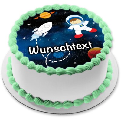 Weltall eßbar Tortenaufleger  Party Deko personalisiert Geschenk Astronaut Raket