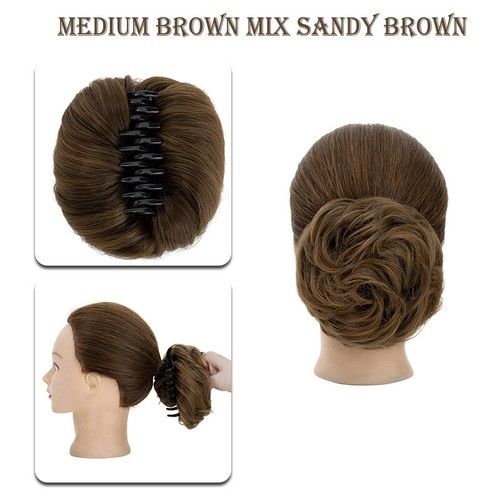 Curly Messy Bun Hair Piece Updo Thick Claw Clip in Hair Extensions Real As Human - 第 41/41 張圖片