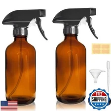 LANBEAUTIFY 8oz Amber Glass Spray Bottles - 2 Pack Empty Refillable Bottles f