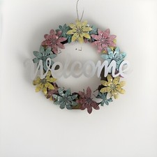 17 Inch Metal Flower Wreaths Front Door Welcome Sign Floral Wreath Iron Spring 