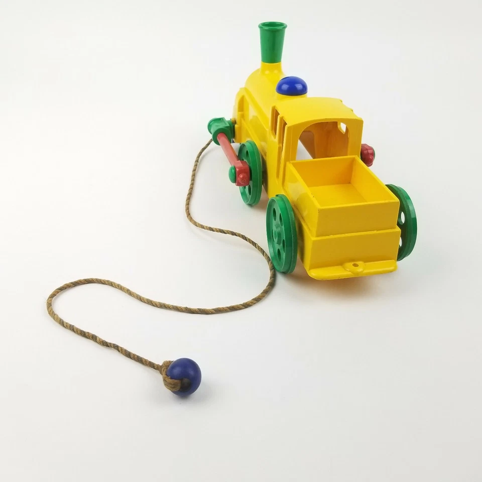 Locomotora de tren ideal vintage juguete amarillo Foto 2 de 4